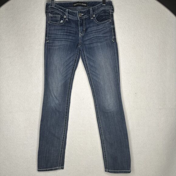 Express Jeans Women's 2 Stella Skinny Regular Fit Low Rise Dark Wash Stretch EUC - Picture 2 of 9
